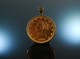 Golden Liberty! Solid pendant brooch gold 585 coin 10 usd