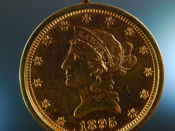 Golden Liberty! Solid pendant brooch gold 585 coin 10 usd