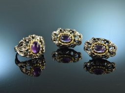 T&ouml;lz around 1955! Beautiful traditional costume earrings and ring amethyst silver 835 gold plated